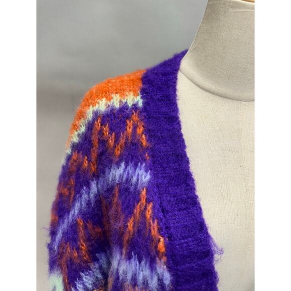 ASOS Reclaimed Vintage Oversize Purple Fair Isle Fuzzy Cardigan Unisex sz small - Picture 6 of 16